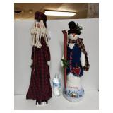 Stand Up Wooden Santa And Plush Snowman
