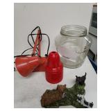 Glass Bowl, Orange Table Lamp, Dogs Figure