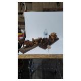 (2) Wooden Horse Drawn Wagon Statues