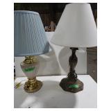 Brass Like Lamp & White Lamp W/blue shade