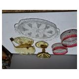 Vintage Fenton 3 Leave Bowl & Assorted Glassware