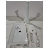 White Glass Tray, Pie Cutters, Vase