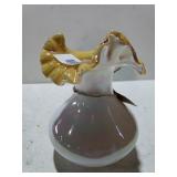 White Milk Glass Vase With Gold Top