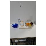 Candy Dish, Jar, Glass Fruit Bowl With Fake Fruit