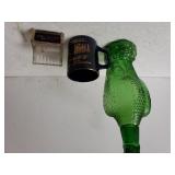 Green Glass Eagle Decanter, Mug, Glass Souvenir