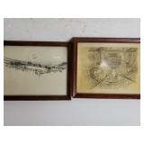 Dry Dock & Bird Pencil Drawings