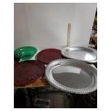 (6) Decorative Red Charger Plates, (5) Silver