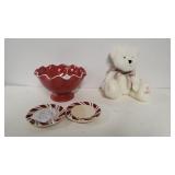 Longaberger Peppermint Coasters And Candy Dish