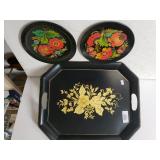 Black/gold Serving Tray, Flower Wooden Decorative