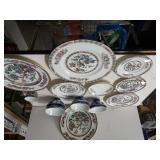 Blue/white Saki Bowls & Assorted Flowered Plates