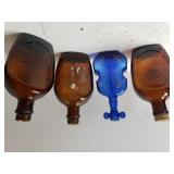 Vintage Brown Glass Bottles & Blue Glass Cello