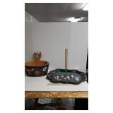 Painted Wood Bucket, And Cow Serving Tray