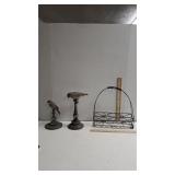 (2) Perched Bird Figurines, And A Wire Condiment