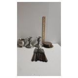 (2) Pewter Candle Holders, Pewter Creamer Dish,