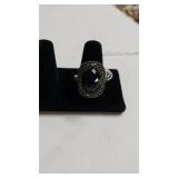 Size 10 Sterling Silver Ring With Black Stone