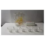 Glassware (Pitcher, Butter Warmer And 5 Small