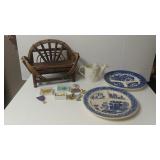 Pins, Two Plates, A Bench And A Ceramic Flower