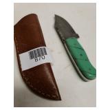 Green Handle Knife With Leather Case