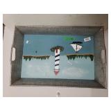 Lighthouse Painted Metal Tray