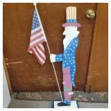 Wooden Uncle Sam Holding A Flag