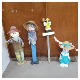(2) Scarecrow Statues, Easter Bunny Made Of Pots,