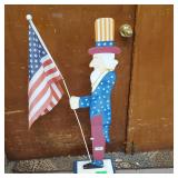 Wooden Uncle Sam Holding A Flag