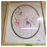 Framed Watercolor Painting Of Birds Perched Of