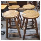 (4) Wooden Stools With Swivel Tops