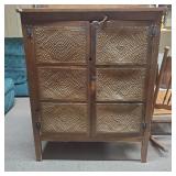 Punch Hole Tin And Wood Cabinet With Shelves