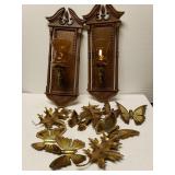 Wooden Wall Sconces & Tin Butterflies & Leaves