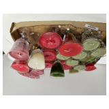 Assorted Red & Green Candles In Glassware