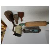 Rolling Pin, Assorted Wooden Mashers, Shifter &