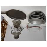 Cast Iron Skillet,  Metal Lantern, White Pot,