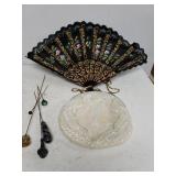 Clutch Beaded Purse,  Hand Fan, Hair Pins
