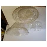 Glass Punch Bowl With Cups & Bowl