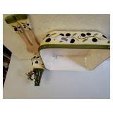 Olive Green Salad Bowl With Wooden Spoon/fork &