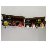 Small Wooden Display Shelves & Assorted Glass