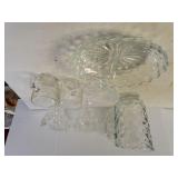 Beveled Glass Divider Bowl,  Glass Pitcher,  &