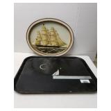 Clipper Ship & Black Sailboat Trays