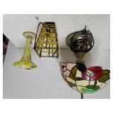 Small Tiffany Type Lamp, Flower Vase, Hanging