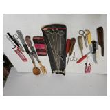 Assorted Knives,  Skewers,  Bench Stone, Scissors