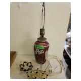Reddish Flower Lamp & Gold Candle Holder, Metal