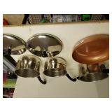 Copper Skillet & Pots With Tops