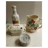 Glass Gravy Boat, Coasters,  Pitcher & Welch