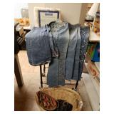 Woven Basket,  Flannel Sheets, Assorted Jeans Sz