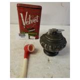 Velvet Cigarette Container, Vintage Lighter Pipe
