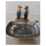 Farming Boys Figures,  Silver Like Tray