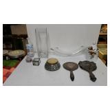 (2) Glass Vases And Decorations, Music Box, And