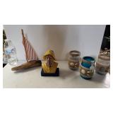 Driftwood Boat Decoration, Sailors Head Statue,