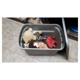 Storage Tote Of Dolls And Stuffed Animals